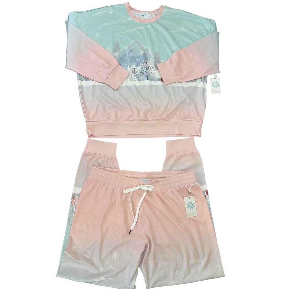 P.J. Salvage Blush Pajama 2Pc Set XL Winter Barn Scene Super Soft Cozy Comfy